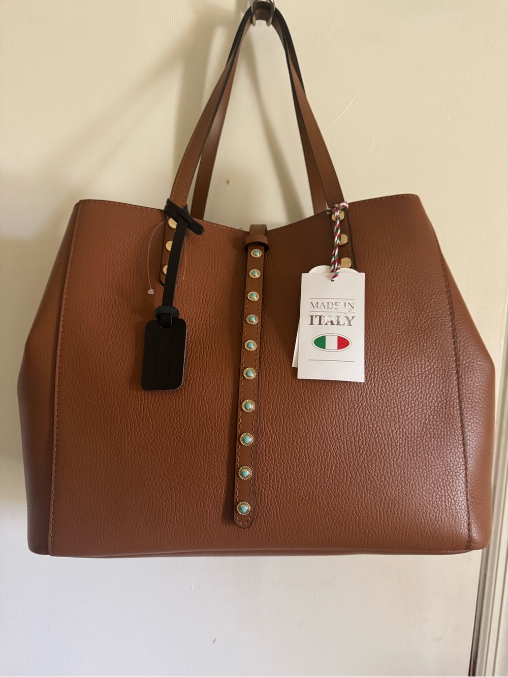Viola Gigli Made in Italy Brown Leather Tote Bag with Stud Detail